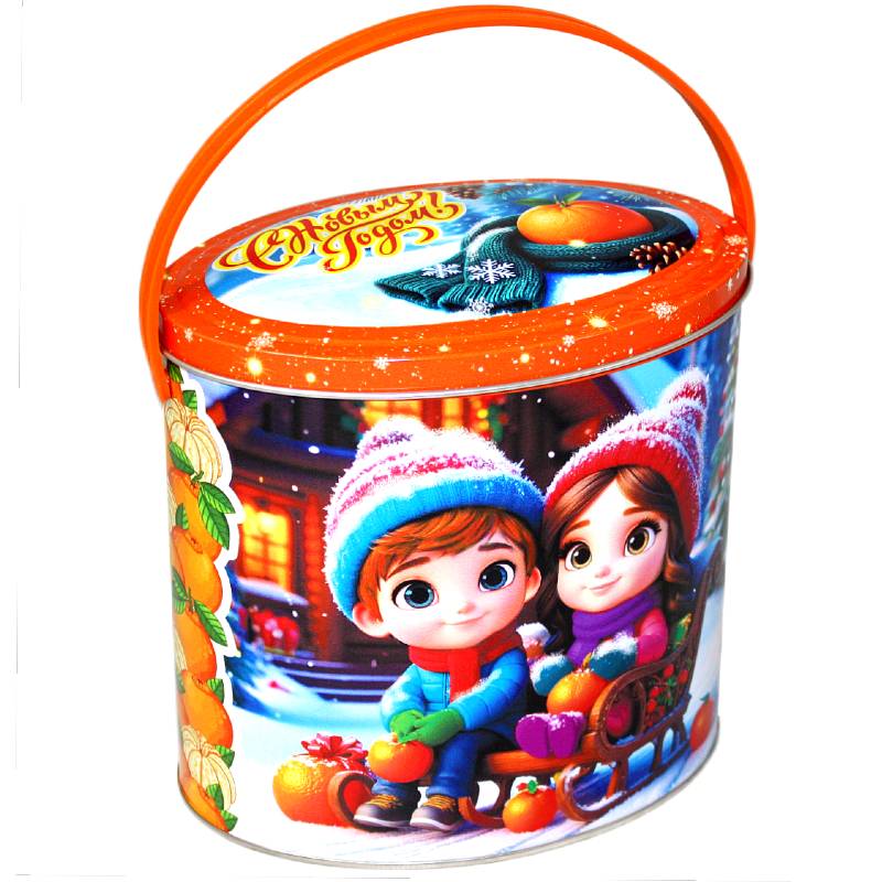 Сладкий новогодний подарок в жестяной упаковке весом 800 грамм в Пушкино